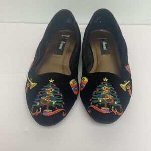 ellemenno Black Festive Embroidered Flats